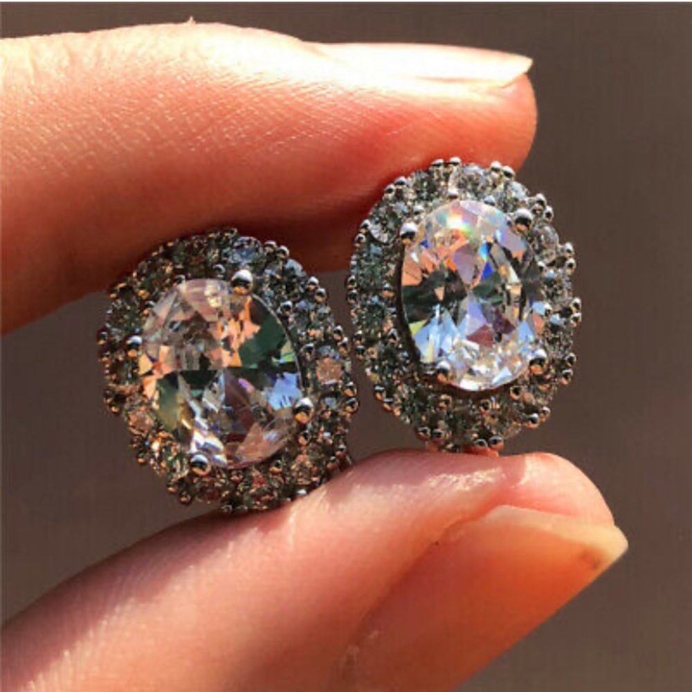 NWT STERLING SILVER Diamond STUD EARRINGS